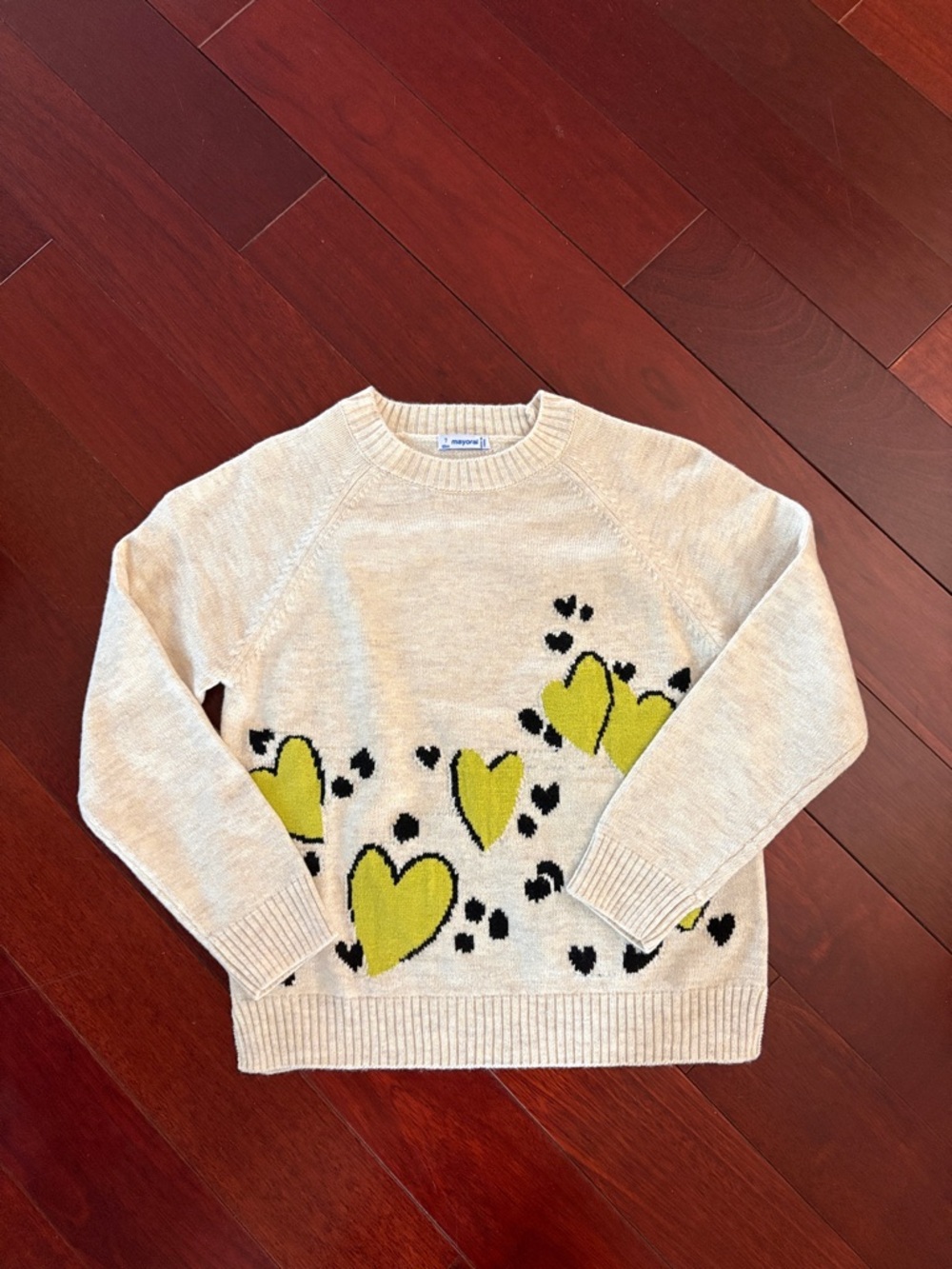 Mayoral Cream Sweater with Lime Green Heart Motif